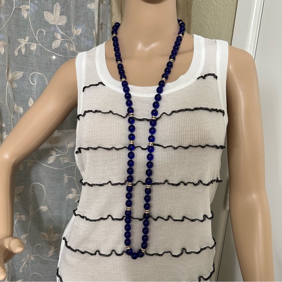 Vintage Murano glass necklace with handmade blue and golden - Picture 2 of 10